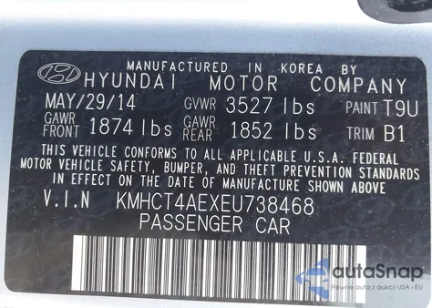 2014 Hyundai Accent Gls/Gs z USA, uszkodzony, nr VIN KMHCT4AEXEU738468